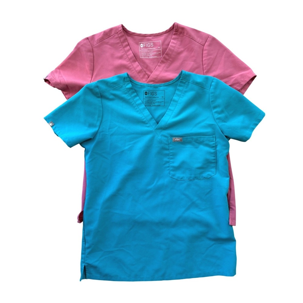 FIGS Casma V-Neck Scrub Top 2 Pack Womens XS Teal Pink Technical Collection